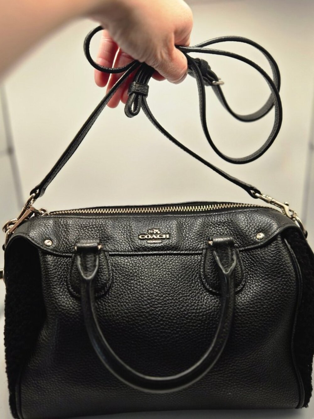 Coach Bennett Mini Satchel, Crossbody pebbled Leather with shoulder strap black
